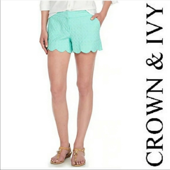 Crown & Ivy sz 8 mint green reef scalloped shorts - Picture 1 of 6